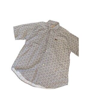 Woolrich Short Sleeve Button Up Shirt Brown Beige Cotton XL -(B16)